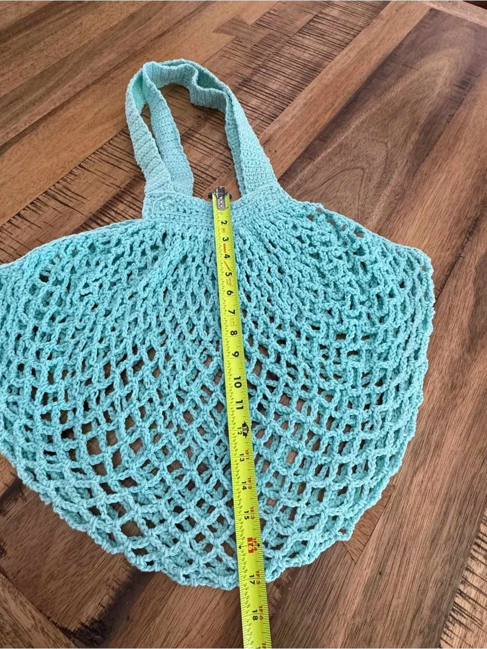 Mint Crochet Market Tote Bag with Comfortable Handles